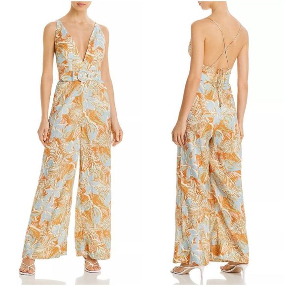 Nicholas Carla Belted Printed Linen Jumpsuit - Picture 1 of 3